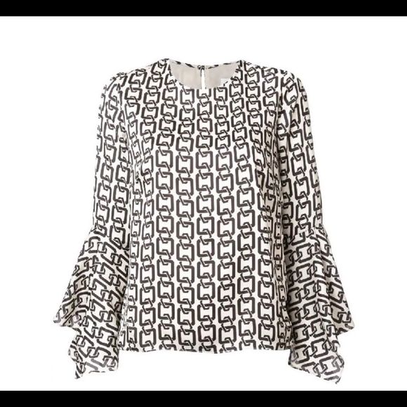 Milly Holly Bell-Sleeve Chain-Print Twill Top 12 - Picture 5 of 8